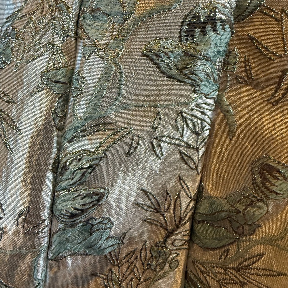 Violet Weekend Straps Floral Jacquard Dress in Champagne and Green - Picture 7 of 7